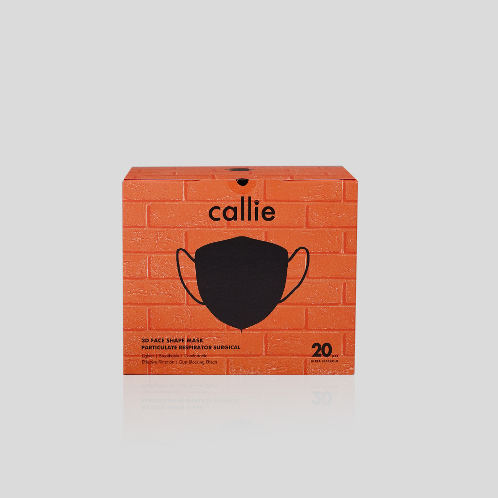 Callie Mask: A box of 20, BW 3D respirator surgical mask, made in Malaysia, in colour Black